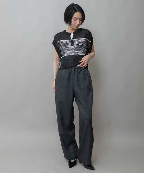 Munich(ミューニック)の「リブ編み×スカシ編みニットジレ(ニット/セーター・レディース・グレー/ブラック/グレイッシュベージュ・FREE)」の6枚目の写真