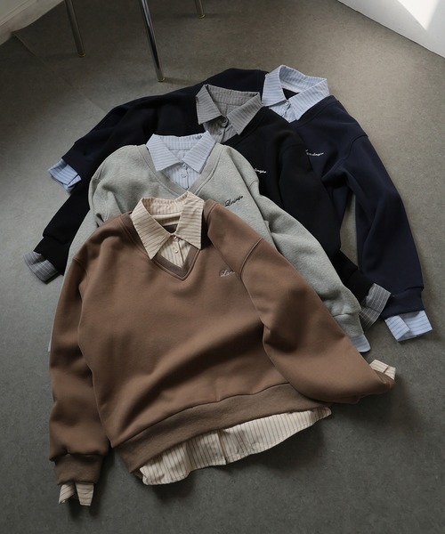 Ulysses（ユリシス）の「シャツドッキング裏起毛トレーナー（スウェット・レディース・ブラック/グレー/モカ・F）」の8枚目の写真