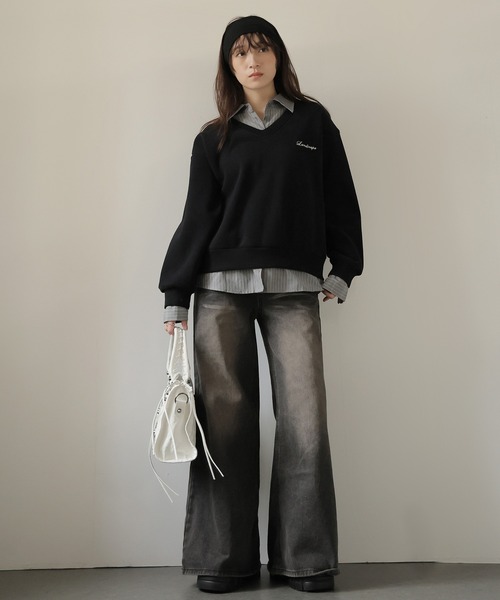 Ulysses（ユリシス）の「シャツドッキング裏起毛トレーナー（スウェット・レディース・ブラック/グレー/モカ・F）」の9枚目の写真