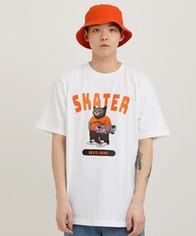 グレー スケーター 半袖Tシャツ ホワイト オレンジ