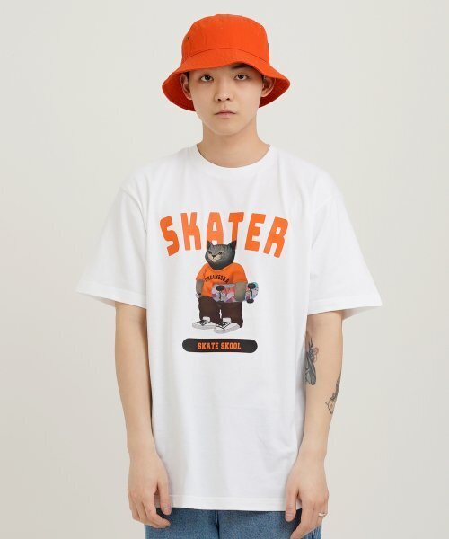 CREAM SODA LAB（クリームソーダラボ）の「グレー スケーター 半袖Tシャツ ホワイト オレンジ（Tシャツ/カットソー・メンズ・その他・XX-LARGE/LARGE/MEDIUM/X-LARGE）」の2枚目の写真