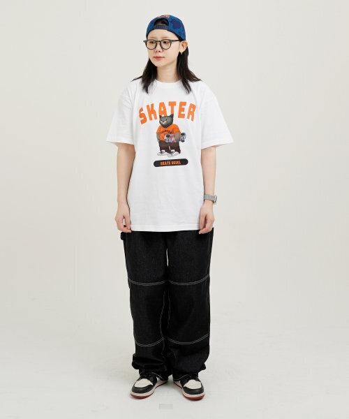 CREAM SODA LAB（クリームソーダラボ）の「グレー スケーター 半袖Tシャツ ホワイト オレンジ（Tシャツ/カットソー・メンズ・その他・XX-LARGE/LARGE/MEDIUM/X-LARGE）」の5枚目の写真