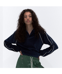 ERER（エルエル）の「ベロアパイピングカラーTシャツ ネイビー（ポロシャツ）」