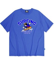 ブルーサーフィンキャットグラフィックTシャツ - ブルー