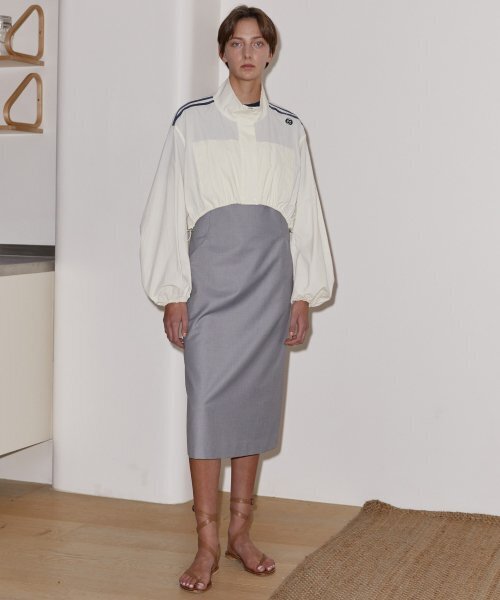 DOUBLE STRIPE STRING CROP JACKET - CREAM