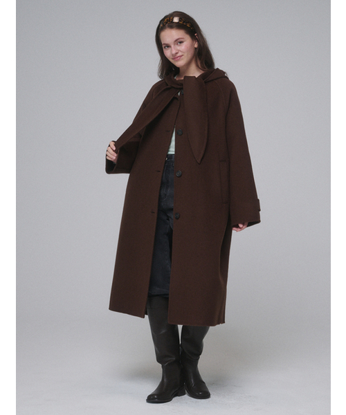 セール】フードマフラー ハンドメイド ロングコート チョコレート