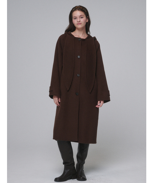 セール】フードマフラー ハンドメイド ロングコート チョコレート
