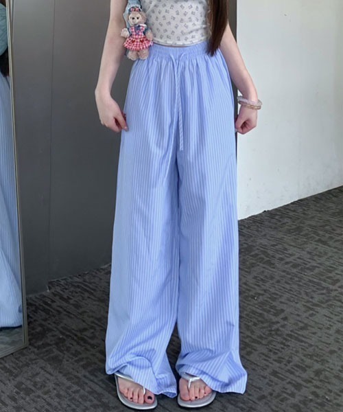 VIBGYOR Women(ヴィブジョー ウィメン)の「【Mayree】ストライプ柄 ドローコード イージー パンツ(その他パンツ・レディース・ブルー/ピンク/イエロー・LARGE/MEDIUM/SMALL)」の6枚目の写真