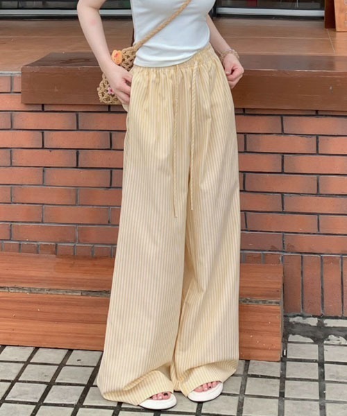 VIBGYOR Women(ヴィブジョー ウィメン)の「【Mayree】ストライプ柄 ドローコード イージー パンツ(その他パンツ・レディース・ブルー/ピンク/イエロー・LARGE/MEDIUM/SMALL)」の7枚目の写真