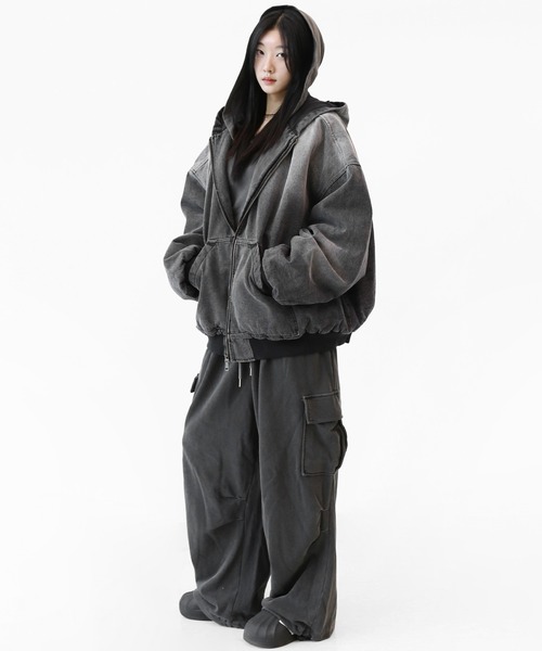 ヴィンテージウォッシュ デニムダウンブルゾン（ダウンジャケット