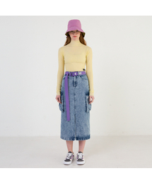 Pocket Denim Skirt [Ice blue]