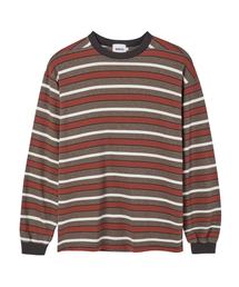 AKECII（アケシ）の「ウォッシャブルストライプロングスリーブ_ブラウン（Tシャツ/カットソー）」