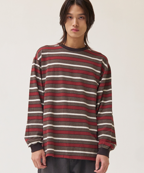 AKECII(アケシ)の「ウォッシャブルストライプロングスリーブ_ブラウン(Tシャツ/カットソー・メンズ・その他・MEDIUM/LARGE)」の4枚目の写真