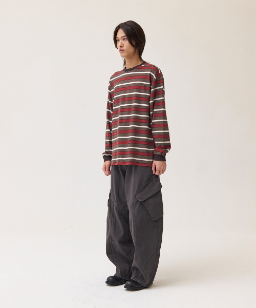 AKECII(アケシ)の「ウォッシャブルストライプロングスリーブ_ブラウン(Tシャツ/カットソー・メンズ・その他・MEDIUM/LARGE)」の6枚目の写真