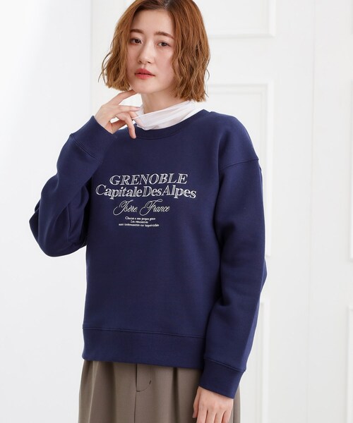 grove（グローブ）の「プレッピーロゴ裏起毛スウェット（スウェット・レディース・グレー/オフホワイト/ネイビー・01/02/03/04/05）」の3枚目の写真