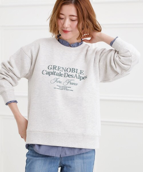 grove（グローブ）の「プレッピーロゴ裏起毛スウェット（スウェット・レディース・グレー/オフホワイト/ネイビー・01/02/03/04/05）」の2枚目の写真