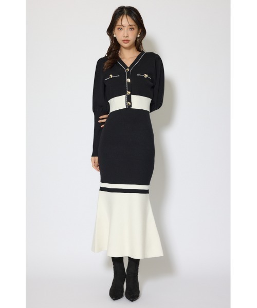 rienda(リエンダ)の「バイカラーカーデセットニットワンピース 冬服 春服(ワンピース・レディース・ブラウン/ライトブルー/ブラック・FREE)」の4枚目の写真
