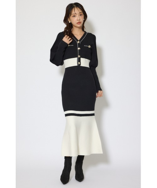 rienda(リエンダ)の「バイカラーカーデセットニットワンピース 冬服 春服(ワンピース・レディース・ブラウン/ライトブルー/ブラック・FREE)」の5枚目の写真