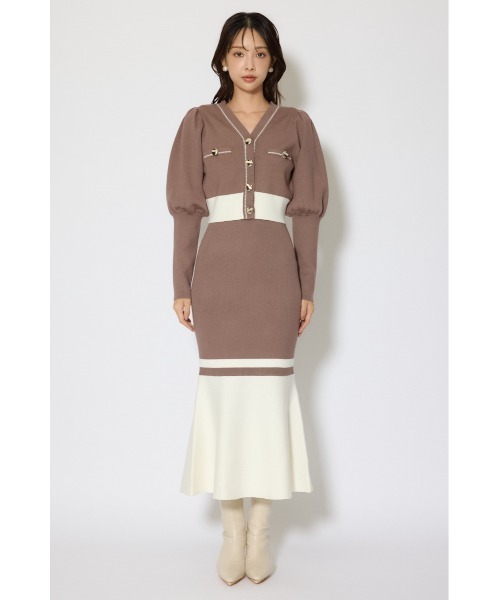 セール】バイカラーカーデセットニットワンピース 冬服 春服