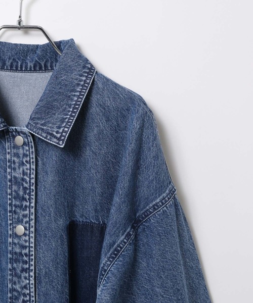 LEPSIM（レプシィム）の「刺繍BIGデニムシャツ　629846（シャツ/ブラウス・レディース・ライトベージュ/ブルー/ライトブルー/ダークカーキ/ピンク・FREE）」の8枚目の写真