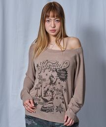 SEQUENZ（シークエンズ）の「【sqnz（エスキュンズ）】sqnz rock sheer knit / レディース ワンショルダー ニット クルーネック 長袖 プリント シアー（ニット/セーター）」