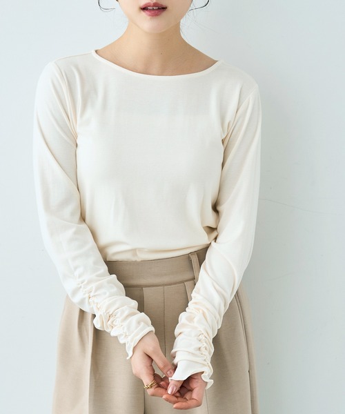 mil(ミル)の「袖口シャーリング デザイントップス【586103】(Tシャツ/カットソー・レディース・ライトグレー/ピンク/オフホワイト/ブラック・XS/S)」の5枚目の写真