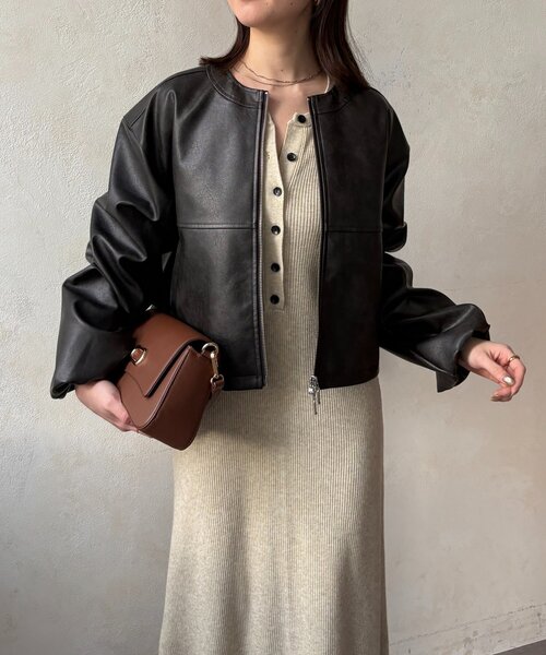 Thevon（ゼボン）の「バックフリルWジップ合皮ジャケット（ブルゾン・レディース・ブラウン/ブラック・FREE）」の3枚目の写真