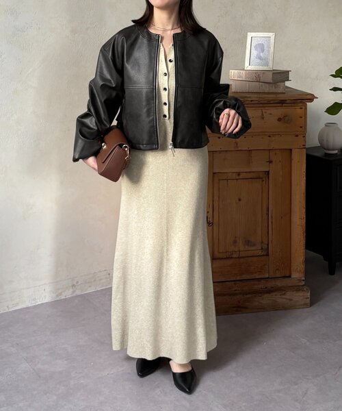 Thevon（ゼボン）の「バックフリルWジップ合皮ジャケット（ブルゾン・レディース・ブラウン/ブラック・FREE）」の6枚目の写真