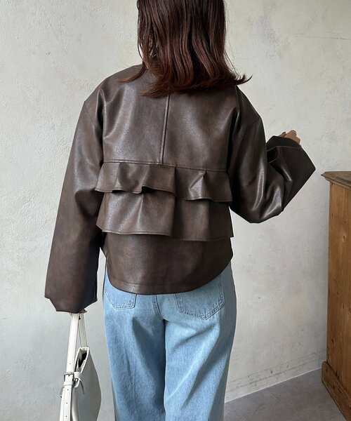 Thevon（ゼボン）の「バックフリルWジップ合皮ジャケット（ブルゾン・レディース・ブラウン/ブラック・FREE）」の10枚目の写真