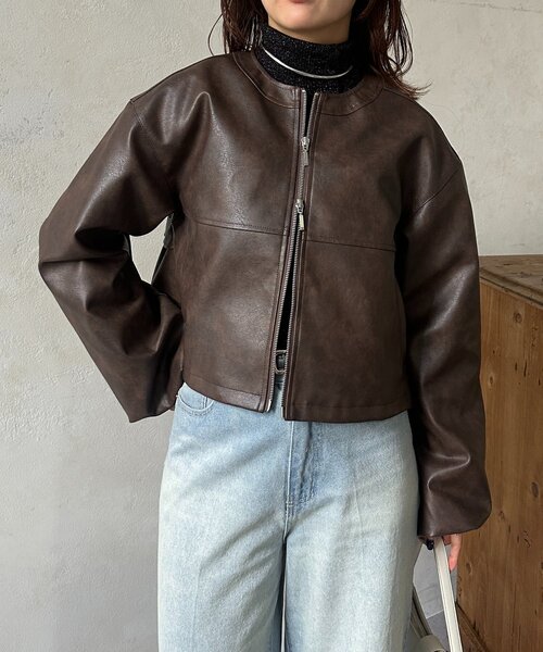 Thevon（ゼボン）の「バックフリルWジップ合皮ジャケット（ブルゾン・レディース・ブラウン/ブラック・FREE）」の11枚目の写真