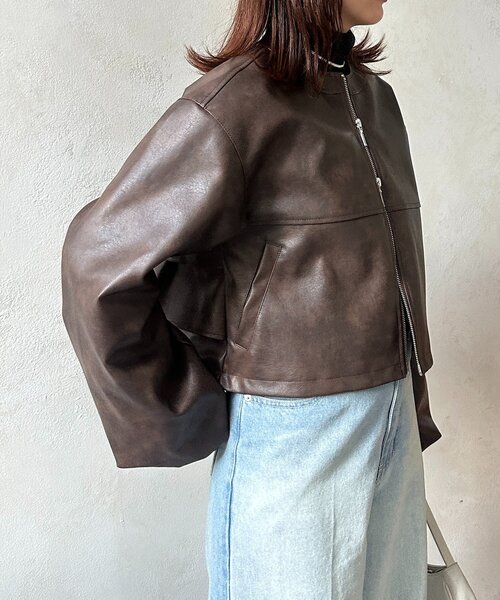 Thevon（ゼボン）の「バックフリルWジップ合皮ジャケット（ブルゾン・レディース・ブラウン/ブラック・FREE）」の13枚目の写真