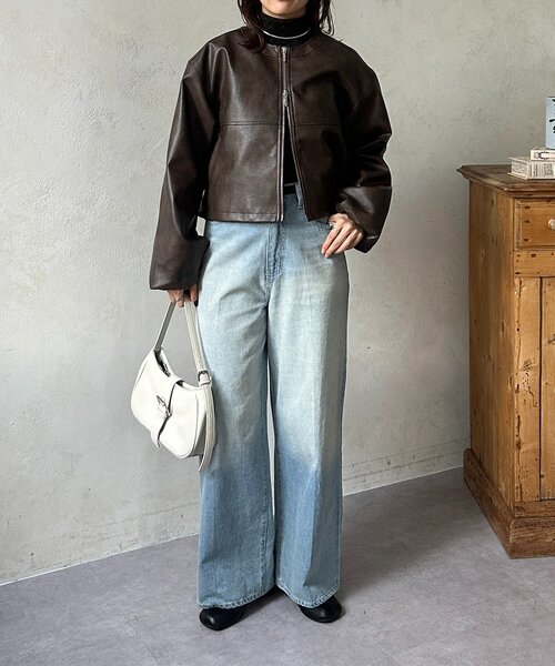 Thevon（ゼボン）の「バックフリルWジップ合皮ジャケット（ブルゾン・レディース・ブラウン/ブラック・FREE）」の14枚目の写真