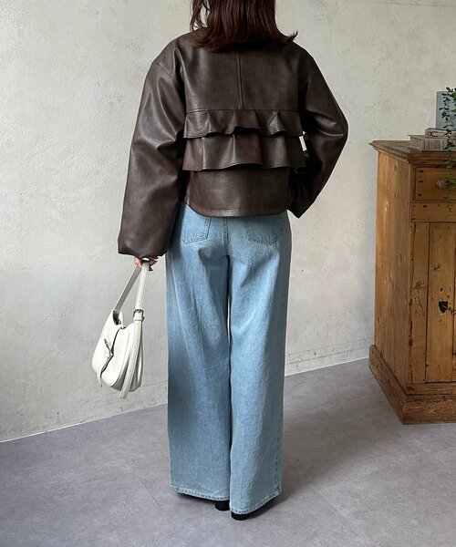 Thevon（ゼボン）の「バックフリルWジップ合皮ジャケット（ブルゾン・レディース・ブラウン/ブラック・FREE）」の16枚目の写真