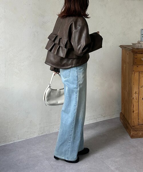 Thevon（ゼボン）の「バックフリルWジップ合皮ジャケット（ブルゾン・レディース・ブラウン/ブラック・FREE）」の17枚目の写真