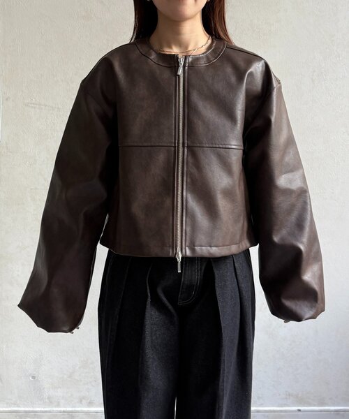 Thevon（ゼボン）の「バックフリルWジップ合皮ジャケット（ブルゾン・レディース・ブラウン/ブラック・FREE）」の18枚目の写真