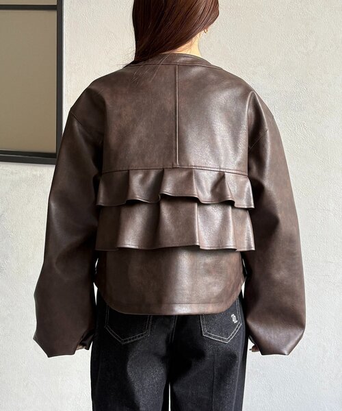 Thevon（ゼボン）の「バックフリルWジップ合皮ジャケット（ブルゾン・レディース・ブラウン/ブラック・FREE）」の19枚目の写真