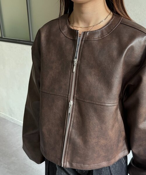 Thevon（ゼボン）の「バックフリルWジップ合皮ジャケット（ブルゾン・レディース・ブラウン/ブラック・FREE）」の21枚目の写真