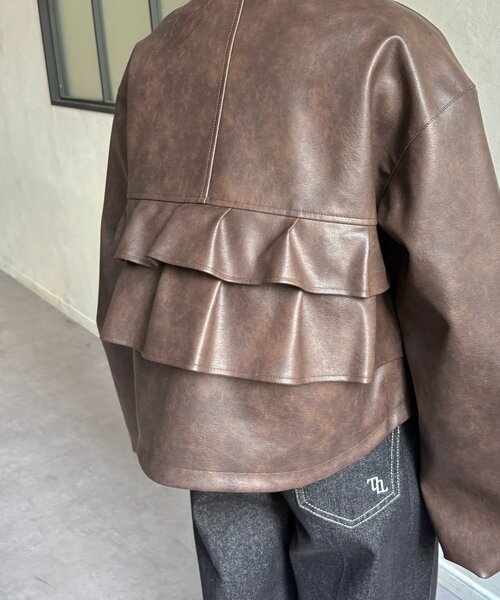 Thevon（ゼボン）の「バックフリルWジップ合皮ジャケット（ブルゾン・レディース・ブラウン/ブラック・FREE）」の22枚目の写真