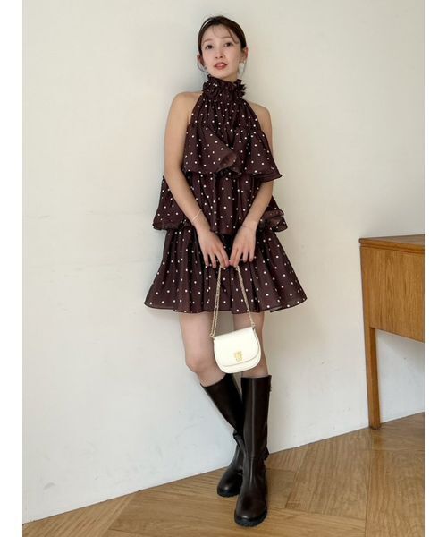 SNIDEL（スナイデル）の「ボリュームエアリーミニワンピース（ワンピース・レディース・ブラウン/ホワイト/ドット・1/0）」の11枚目の写真