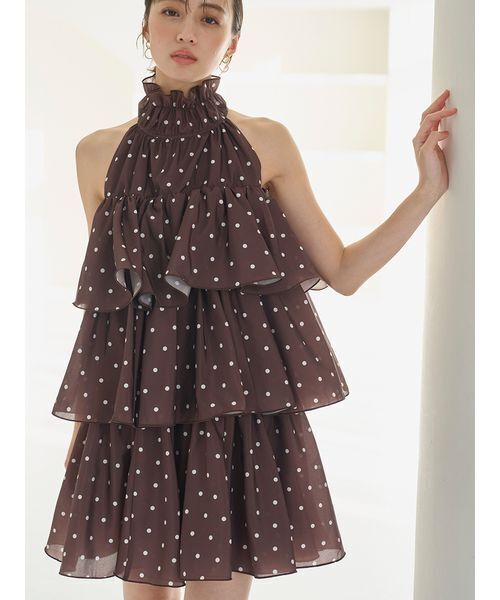 SNIDEL（スナイデル）の「ボリュームエアリーミニワンピース（ワンピース・レディース・ブラウン/ホワイト/ドット・1/0）」の13枚目の写真