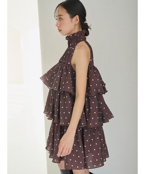 SNIDEL（スナイデル）の「ボリュームエアリーミニワンピース（ワンピース・レディース・ブラウン/ホワイト/ドット・1/0）」の15枚目の写真