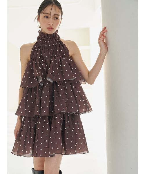 SNIDEL（スナイデル）の「ボリュームエアリーミニワンピース（ワンピース・レディース・ブラウン/ホワイト/ドット・1/0）」の19枚目の写真