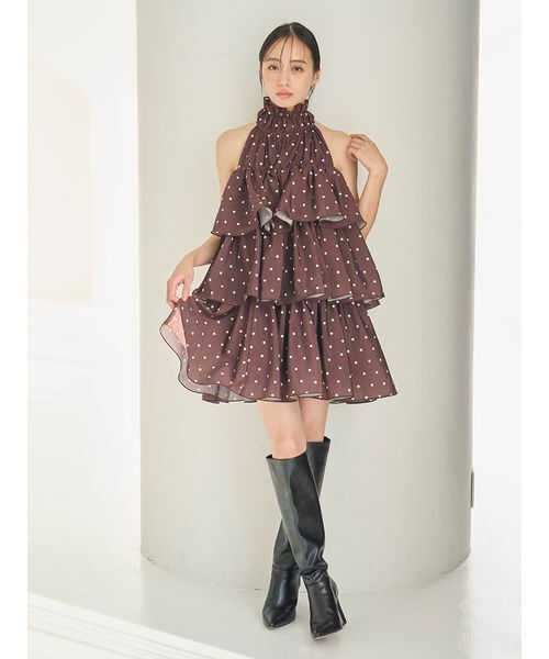 SNIDEL（スナイデル）の「ボリュームエアリーミニワンピース（ワンピース・レディース・ブラウン/ホワイト/ドット・1/0）」の21枚目の写真