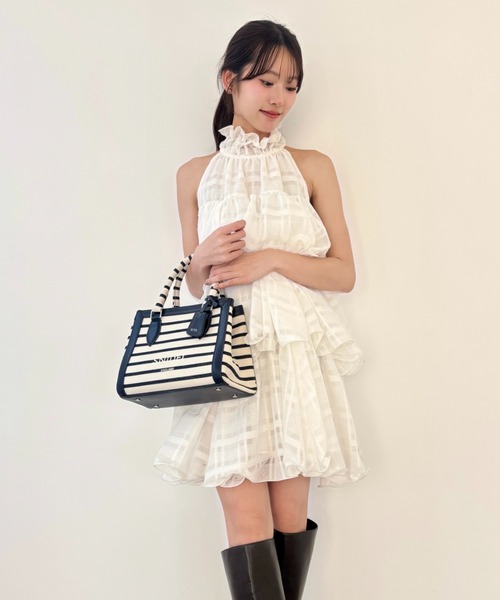 SNIDEL（スナイデル）の「ボリュームエアリーミニワンピース（ワンピース・レディース・ブラウン/ホワイト/ドット・1/0）」の2枚目の写真