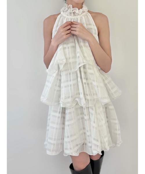 SNIDEL（スナイデル）の「ボリュームエアリーミニワンピース（ワンピース・レディース・ブラウン/ホワイト/ドット・1/0）」の10枚目の写真