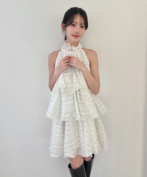 SNIDEL（スナイデル）の「ボリュームエアリーミニワンピース（ワンピース・レディース・ブラウン/ホワイト/ドット・1/0）」の9枚目の写真