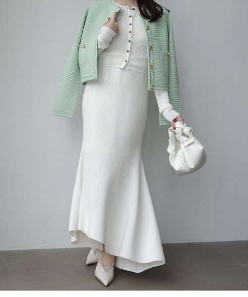 anuans(アニュアンス)の「リュクスビスコースイレヘムニットスカート(スカート・レディース・ブラック/ホワイト/ベージュ/ネイビー・S/M)」の14枚目の写真