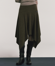ASYMMETRIC HEM WOOL SKIRT_BROWN