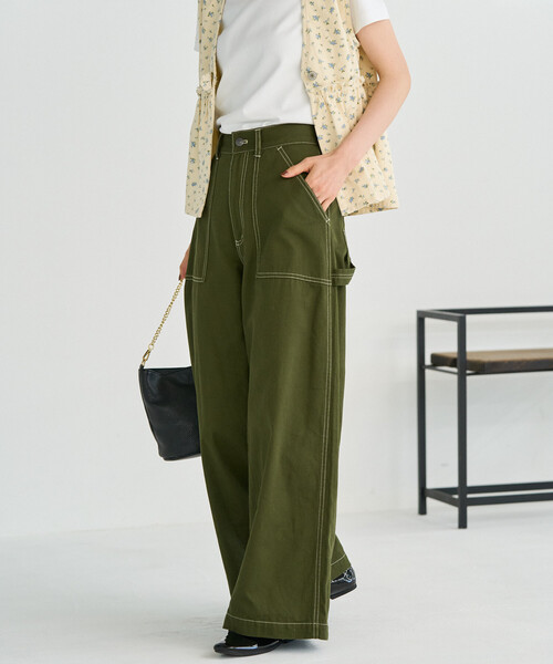 FREAK'S STORE（フリークスストア）の「ペインター ワイドパンツ/コットンワイドパンツ/ワイドデニム（チノパンツ・レディース・ブラック/オリーブ/その他/レオパード/ネイビー/カモフラージュ・SMALL/MEDIUM）」の2枚目の写真