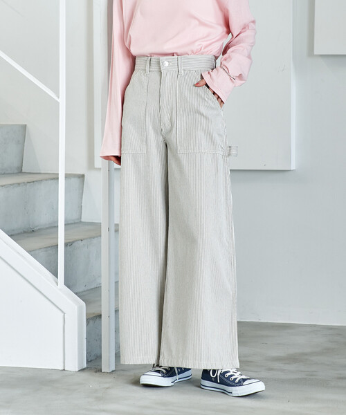 FREAK'S STORE（フリークスストア）の「ペインター ワイドパンツ/コットンワイドパンツ/ワイドデニム（チノパンツ・レディース・ブラック/オリーブ/その他/レオパード/ネイビー/カモフラージュ・SMALL/MEDIUM）」の4枚目の写真